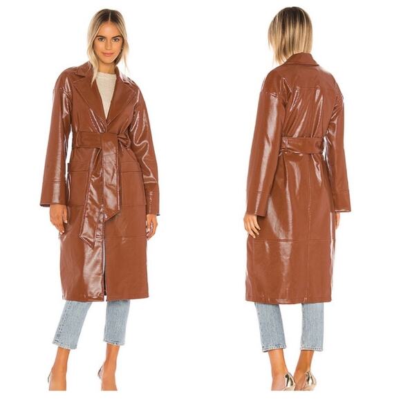 NEW Camila Coelho Faux Croc Esma Trench Coat in Cognac...
